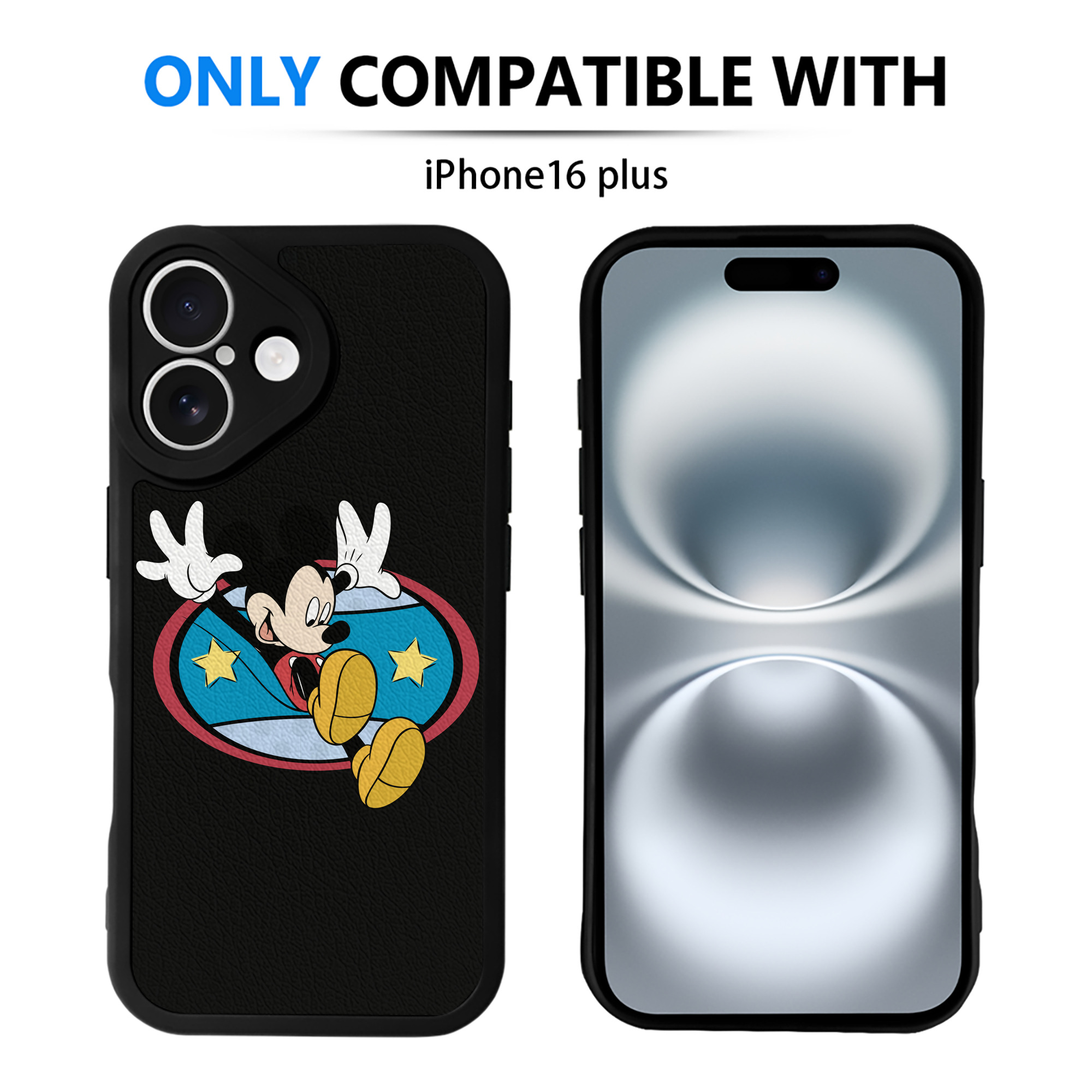 （画像用） ミッキーマウス Mickey Mouse 【iPhone 16シリーズ対応】シリコンスマホケース（レザー調） 材質：シリコン